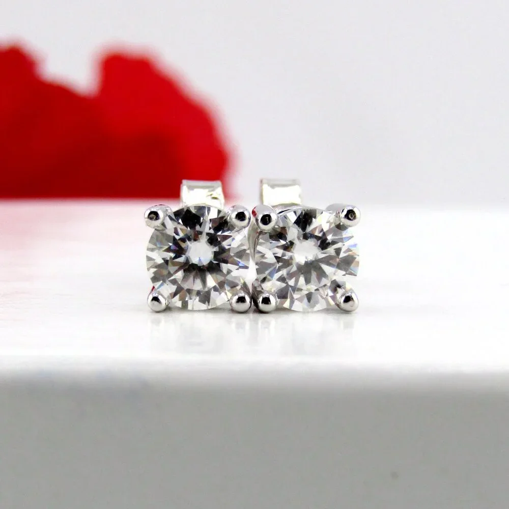 Moissanite Diamond Solitaire Stud Earrings (1 Carat ) 925 Silver Genuine Real - Picture 6 of 9
